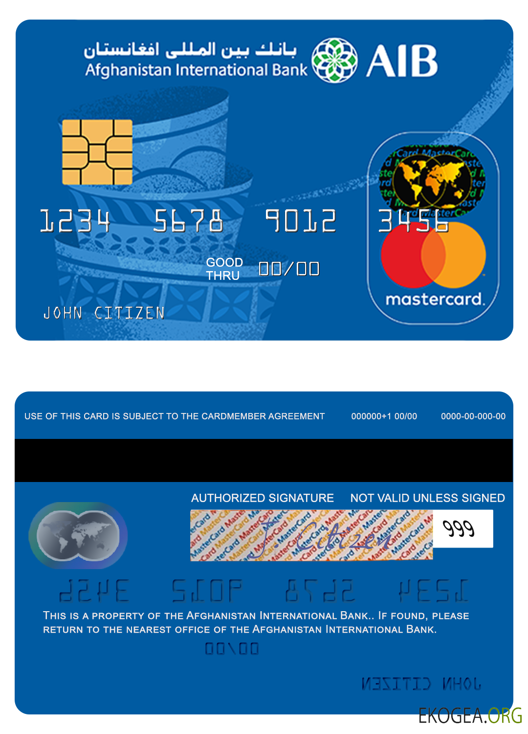 Carte mastercard prépayée de la Banque internationale d'Afghanistan